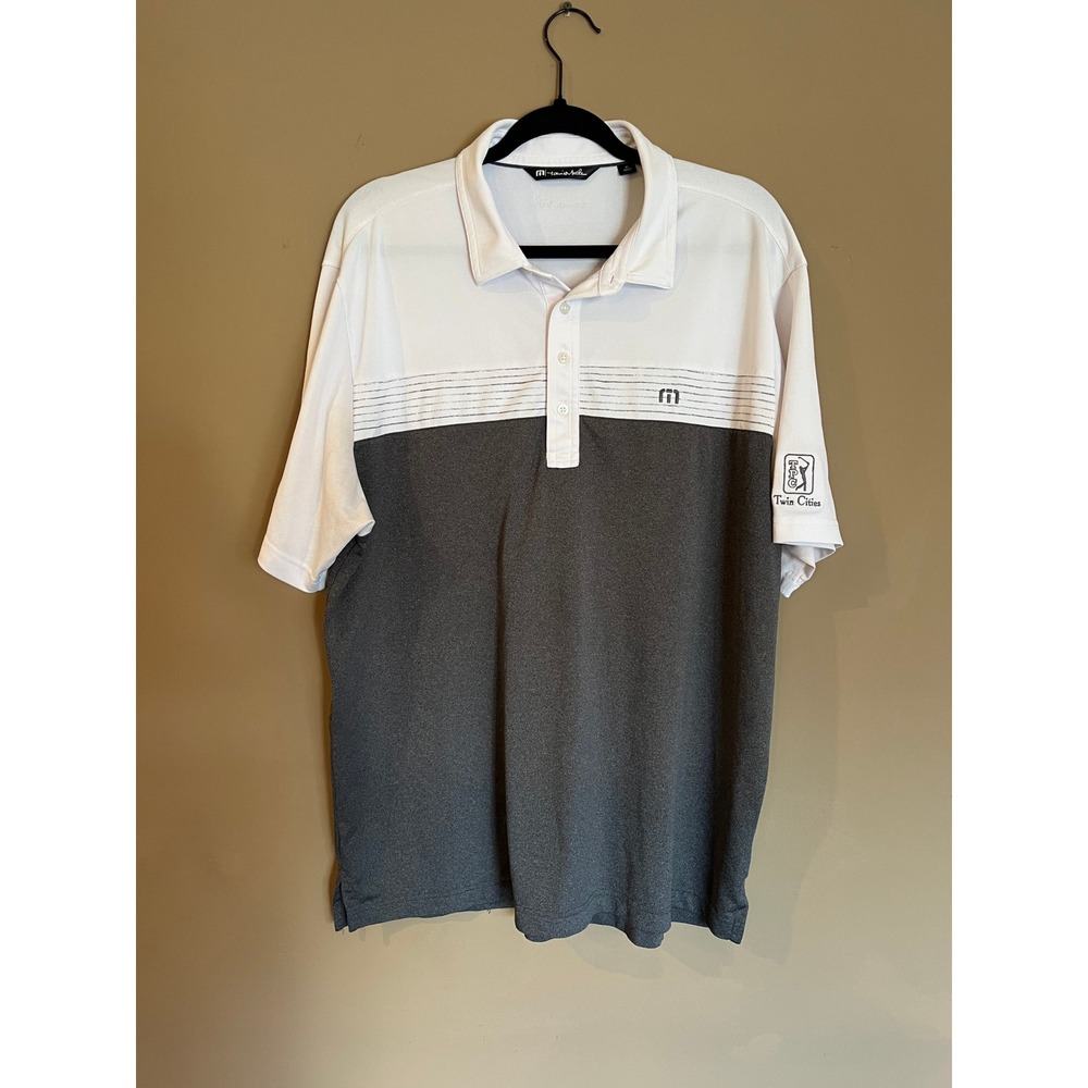 TravisMathew Mens XL TPC Twin Cities Golf Polo Shirt Colorblock White Grey